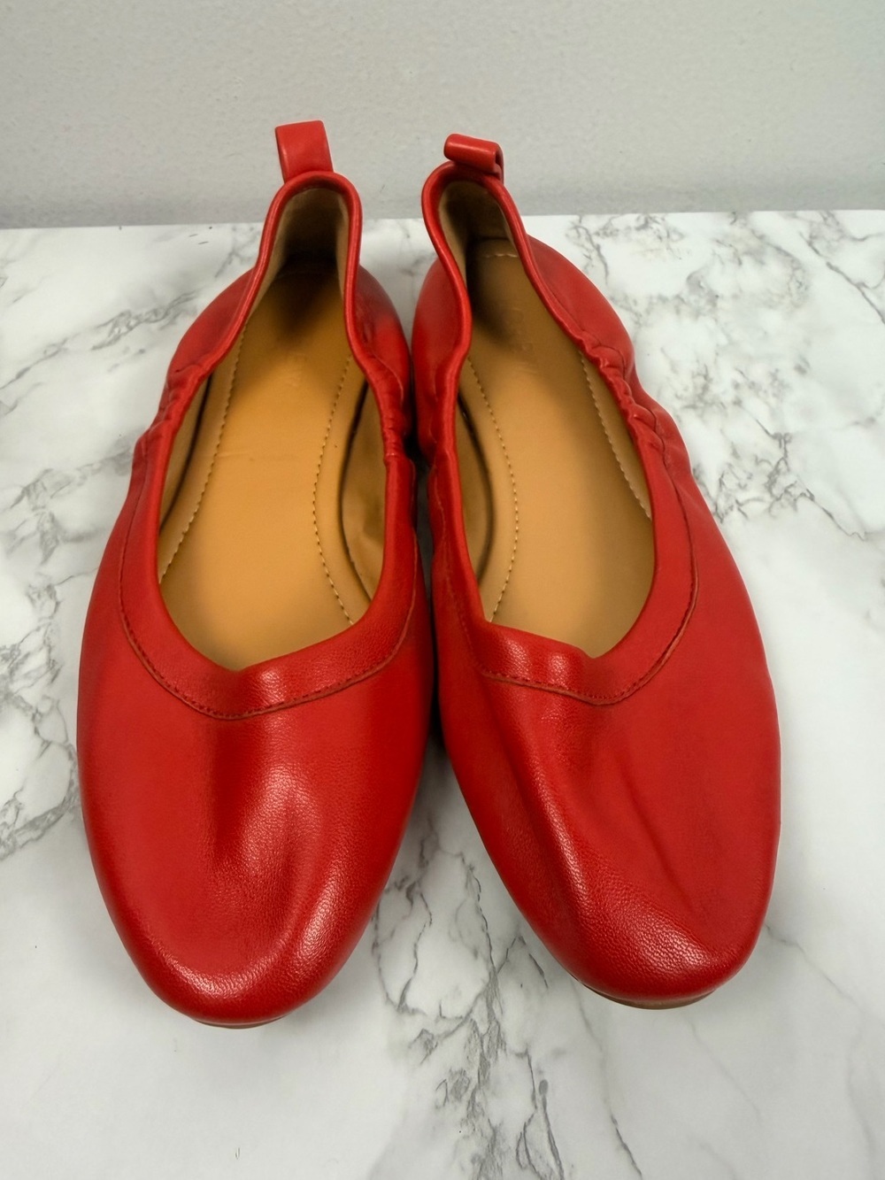 J.Crew Factory Lizzie Leather Ballet Flats Womens Size 8 Dark Poppy Red